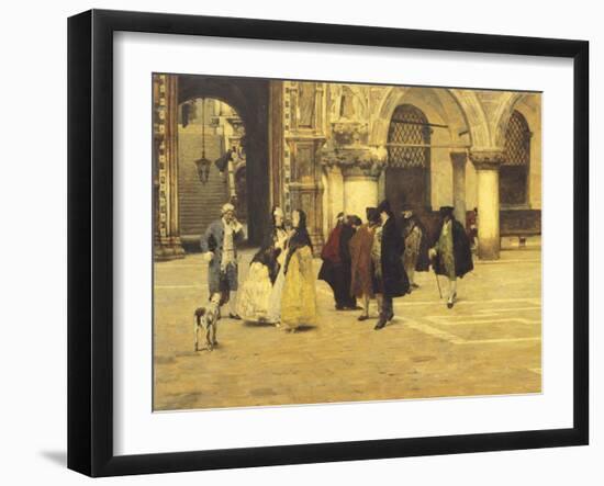 Strolling in the Square in Venice, 1884-Giacomo Favretto-Framed Giclee Print