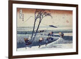 Strong Wind Blows away Belongings with Mount Fuji in the Back, Japanese Wood-Cut Print-Lantern Press-Framed Art Print