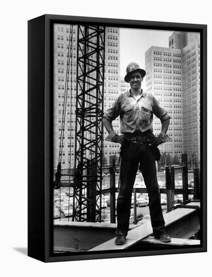 Structural Steel Worker Standing on a Girder-Grey Villet-Framed Stretched Canvas