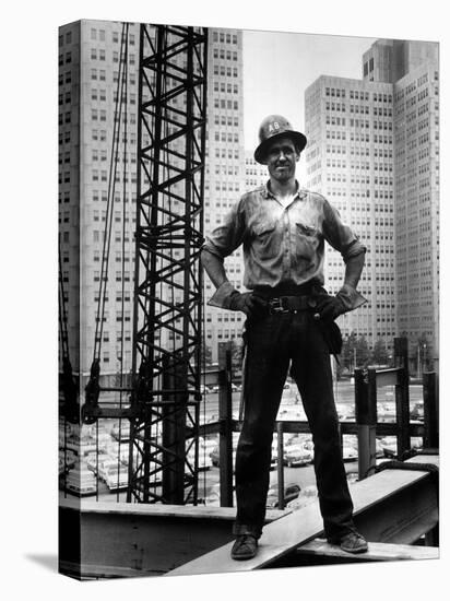 Structural Steel Worker Standing on a Girder-Grey Villet-Stretched Canvas