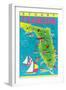 Stuart, Florida, Map with Attractions-null-Framed Art Print