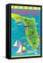 Stuart, Florida, Map with Attractions-null-Framed Stretched Canvas