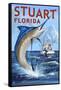 Stuart, Florida - Marlin Fishing Scene-Lantern Press-Framed Stretched Canvas