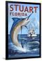 Stuart, Florida - Marlin Fishing Scene-Lantern Press-Framed Art Print