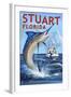 Stuart, Florida - Marlin Fishing Scene-Lantern Press-Framed Art Print