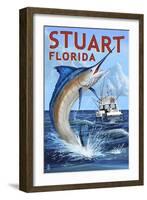 Stuart, Florida - Marlin Fishing Scene-Lantern Press-Framed Art Print