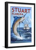 Stuart, Florida - Marlin Fishing Scene-Lantern Press-Framed Art Print