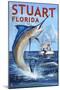 Stuart, Florida - Marlin Fishing Scene-Lantern Press-Mounted Art Print