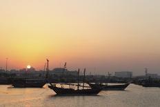 Traditional Wooden Dhow Boats in the Corniche Marina, at Sunset in Doha, Qatar, Middle East-Stuart-Photographic Print