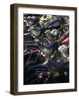 Studded Leather Bike Seats-null-Framed Photographic Print