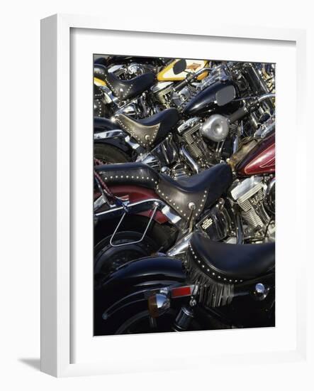 Studded Leather Bike Seats-null-Framed Photographic Print