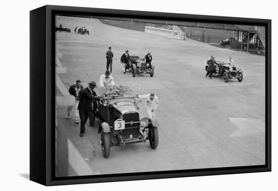 Studebaker and two OMs at the JCC Double Twelve Race, Brooklands, Surrey, 1929-Bill Brunell-Framed Stretched Canvas