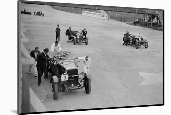 Studebaker and two OMs at the JCC Double Twelve Race, Brooklands, Surrey, 1929-Bill Brunell-Mounted Photographic Print