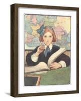Student in Front of Map-null-Framed Art Print