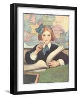 Student in Front of Map-null-Framed Art Print