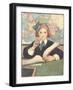 Student in Front of Map-null-Framed Art Print