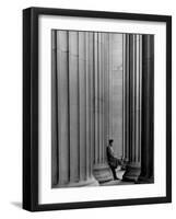 Student Leaning Against Ionic Columns at Entrance of Main Building at MIT-Gjon Mili-Framed Premium Photographic Print