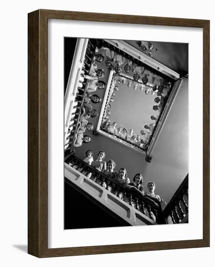 Student Nurses Lining the Railings of Stairwell at Roosevelt Hospital-Alfred Eisenstaedt-Framed Photographic Print