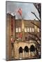 Student Waving Flag from Top of Building-null-Mounted Photographic Print