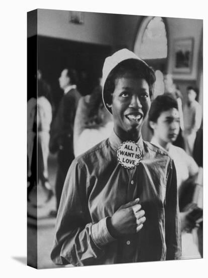 Student Wearing Hat and Button on Shirt That Says: All I Want is Love on "Old Clothes Day"-Gordon Parks-Stretched Canvas
