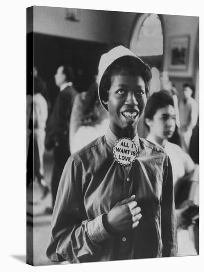 Student Wearing Hat and Button on Shirt That Says: All I Want is Love on "Old Clothes Day"-Gordon Parks-Stretched Canvas