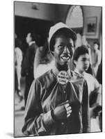Student Wearing Hat and Button on Shirt That Says: All I Want is Love on "Old Clothes Day"-Gordon Parks-Mounted Photographic Print