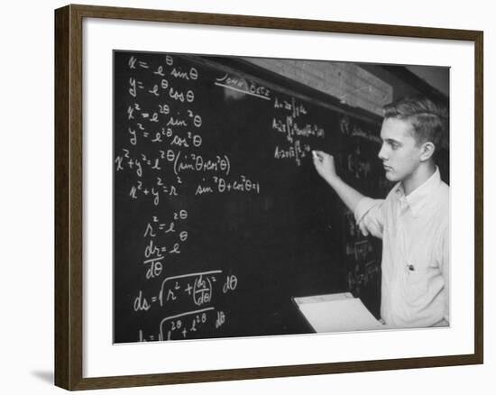 Student Working Calculus Problems on Blackboard at Walnut Hills High School-null-Framed Photographic Print