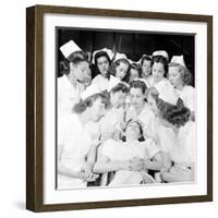 Students at Beauty School Learning Eye Brow and Make Up Techniques. 1940S-Nina Leen-Framed Photographic Print