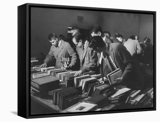 Students Buying Books at a Sale at Harvard University-Dmitri Kessel-Framed Stretched Canvas