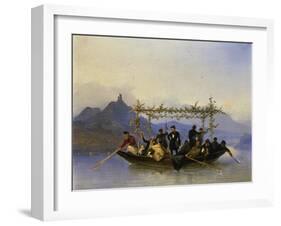 Students Crossing the Rhine at the Drachenfels Mountain, 1839-Caspar Netscher-Framed Giclee Print