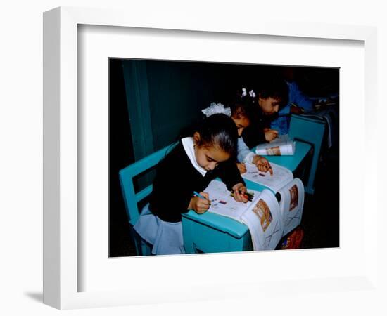 Students Draw in Workbooks, Franciscan Sister's Girl's School, Luxor Museum, Luxor, Egypt-Cindy Miller Hopkins-Framed Photographic Print