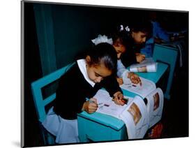 Students Draw in Workbooks, Franciscan Sister's Girl's School, Luxor Museum, Luxor, Egypt-Cindy Miller Hopkins-Mounted Photographic Print