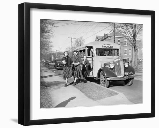 Students Getting off the School Bus-Philip Gendreau-Framed Premium Photographic Print