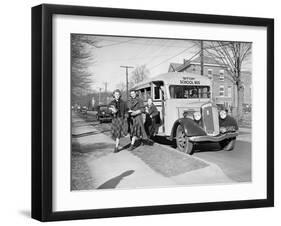 Students Getting off the School Bus-Philip Gendreau-Framed Premium Photographic Print