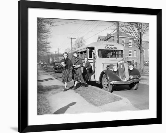 Students Getting off the School Bus-Philip Gendreau-Framed Photographic Print