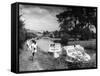 Students on Canal-null-Framed Stretched Canvas