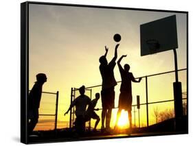 Students Play a Basketball Game as the Sun Sets at Bucks County Community College-null-Framed Stretched Canvas