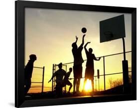 Students Play a Basketball Game as the Sun Sets at Bucks County Community College-null-Framed Photographic Print