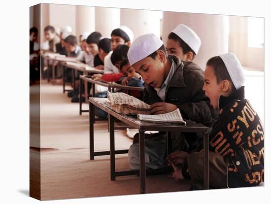 Students Read the Holy Quran During a Class in Herat, Afghanistan-null-Stretched Canvas