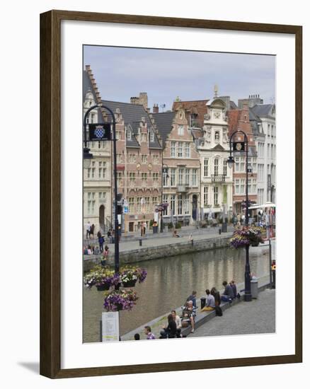 Students Relaxing Along Banks of Graslei, Ghent, Belgium-James Emmerson-Framed Photographic Print