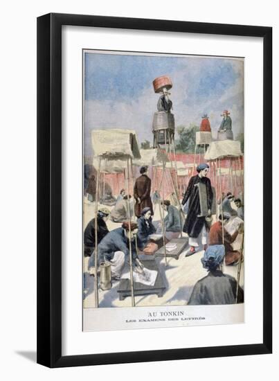 Students Sitting a Writing Exam, Tonkin, Vietnam, 1895-null-Framed Giclee Print