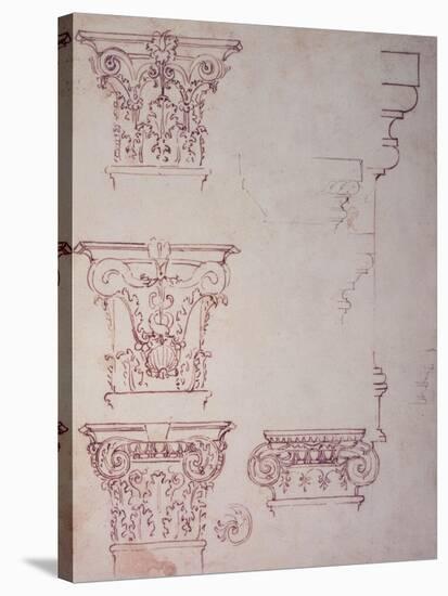 Studies for a Capital (Brown Ink)-Michelangelo Buonarroti-Stretched Canvas