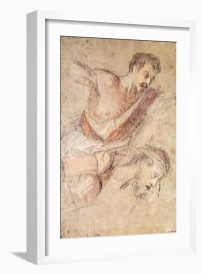 Studies for a Flagellation: a Man Scourging and the Head of Christ-Jacopo Bassano-Framed Giclee Print