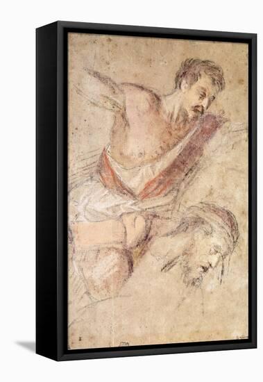 Studies for a Flagellation: a Man Scourging and the Head of Christ-Jacopo Bassano-Framed Stretched Canvas