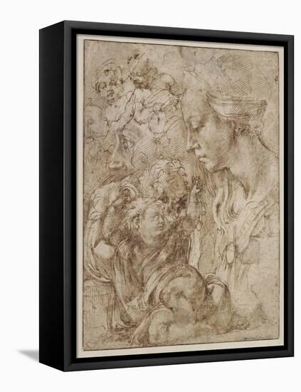 Studies for a Holy Family with John the Baptist as Child, 1505-Michelangelo Buonarroti-Framed Stretched Canvas