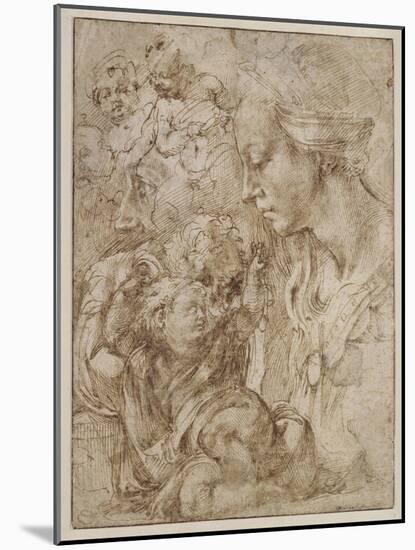 Studies for a Holy Family with John the Baptist as Child, 1505-Michelangelo Buonarroti-Mounted Giclee Print