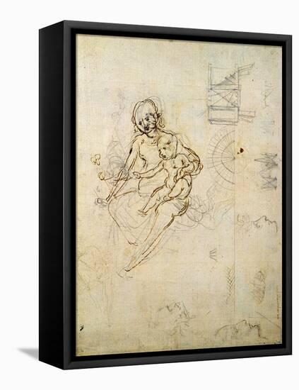 Studies for a Virgin and Child and of Heads in Profile and Machines, C.1478-80-Leonardo da Vinci-Framed Stretched Canvas