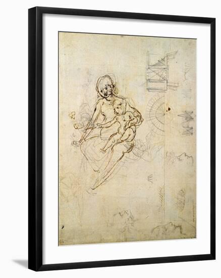 Studies for a Virgin and Child and of Heads in Profile and Machines, C.1478-80-Leonardo da Vinci-Framed Giclee Print