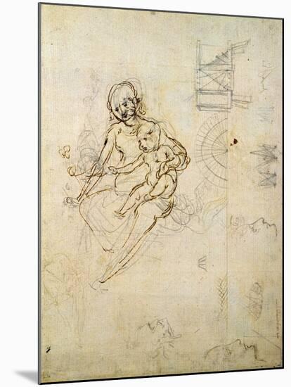 Studies for a Virgin and Child and of Heads in Profile and Machines, C.1478-80-Leonardo da Vinci-Mounted Giclee Print