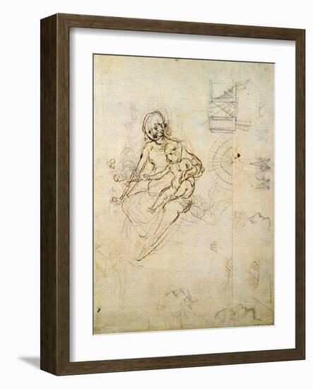 Studies for a Virgin and Child and of Heads in Profile and Machines, C.1478-80-Leonardo da Vinci-Framed Giclee Print